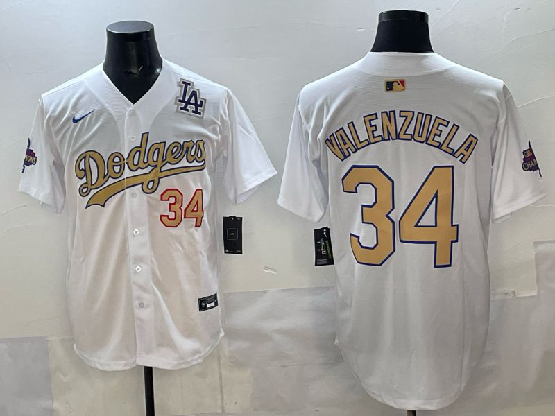 Men Los Angeles Dodgers #34 Valenzuela White Gold Game Nike 2025 MLB Jersey style 04->chicago cubs->MLB Jersey